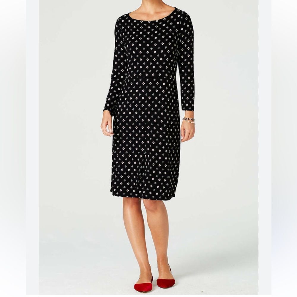 J. Jill Women’s Pretty Black Geometric Printed long sleeve pockets Large Dress